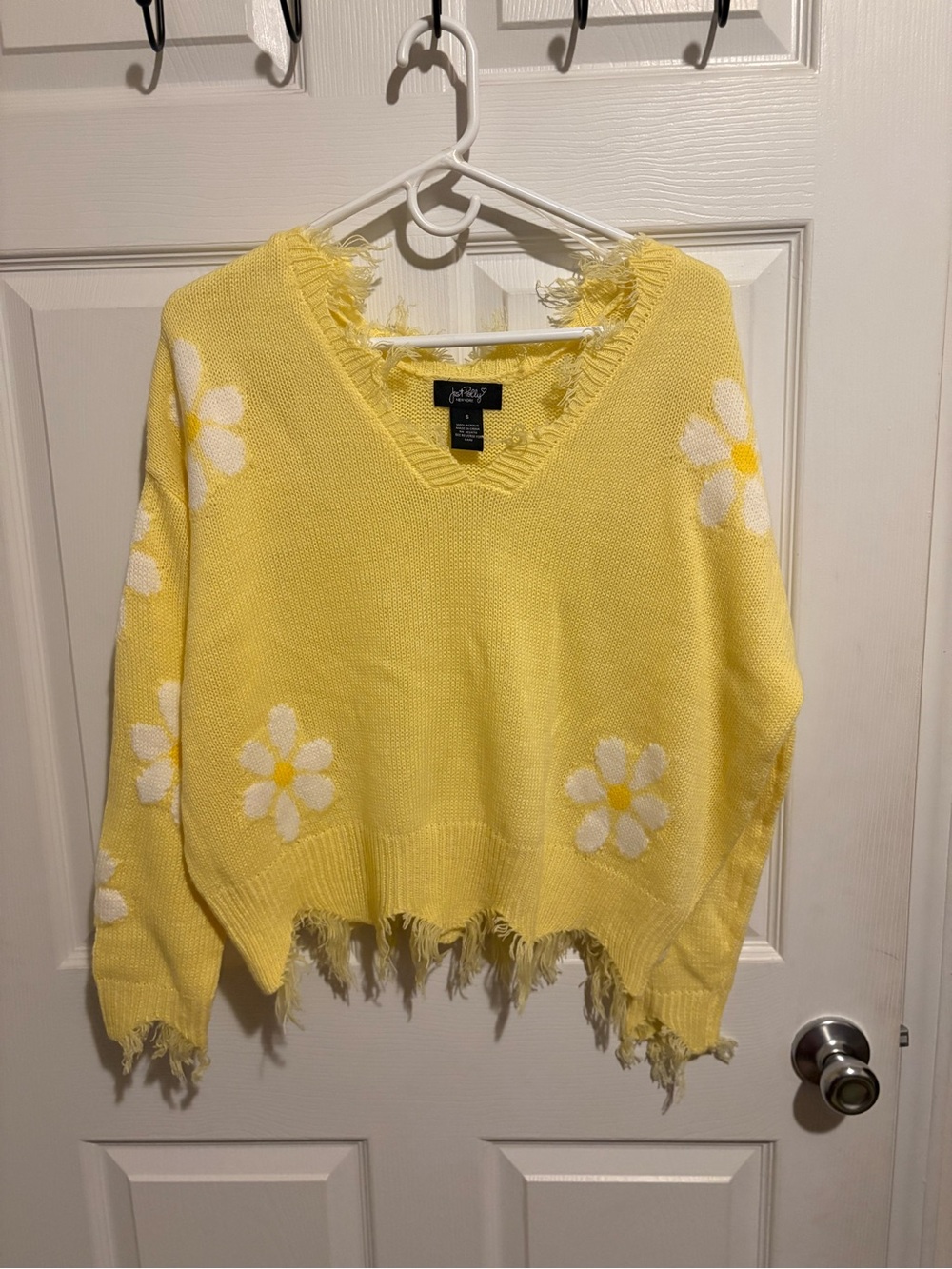 Yellow Daisy-Print V-Neck Sweater & Tan & Red Heart Sweater